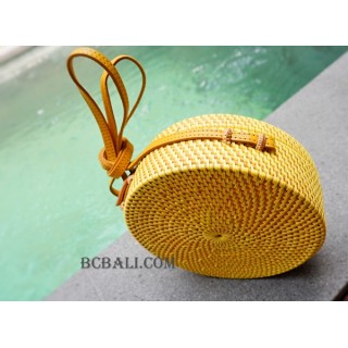 straw synthetic rattan circle bag yellow 